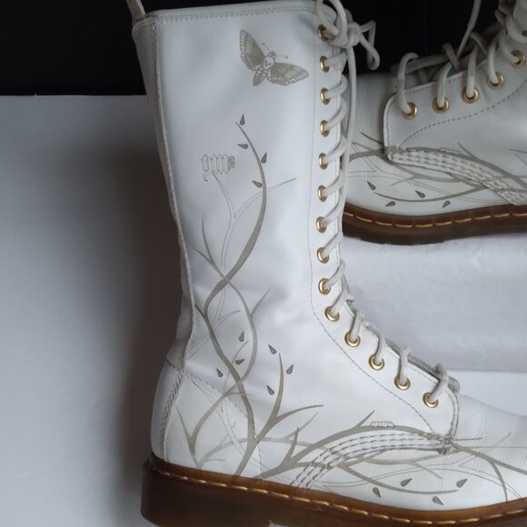 Vintage Dr Martens White Leather 'Deathmoth' Garden 14 Eyelet Zip Boot US Sz 9 - Picture 4 of 16